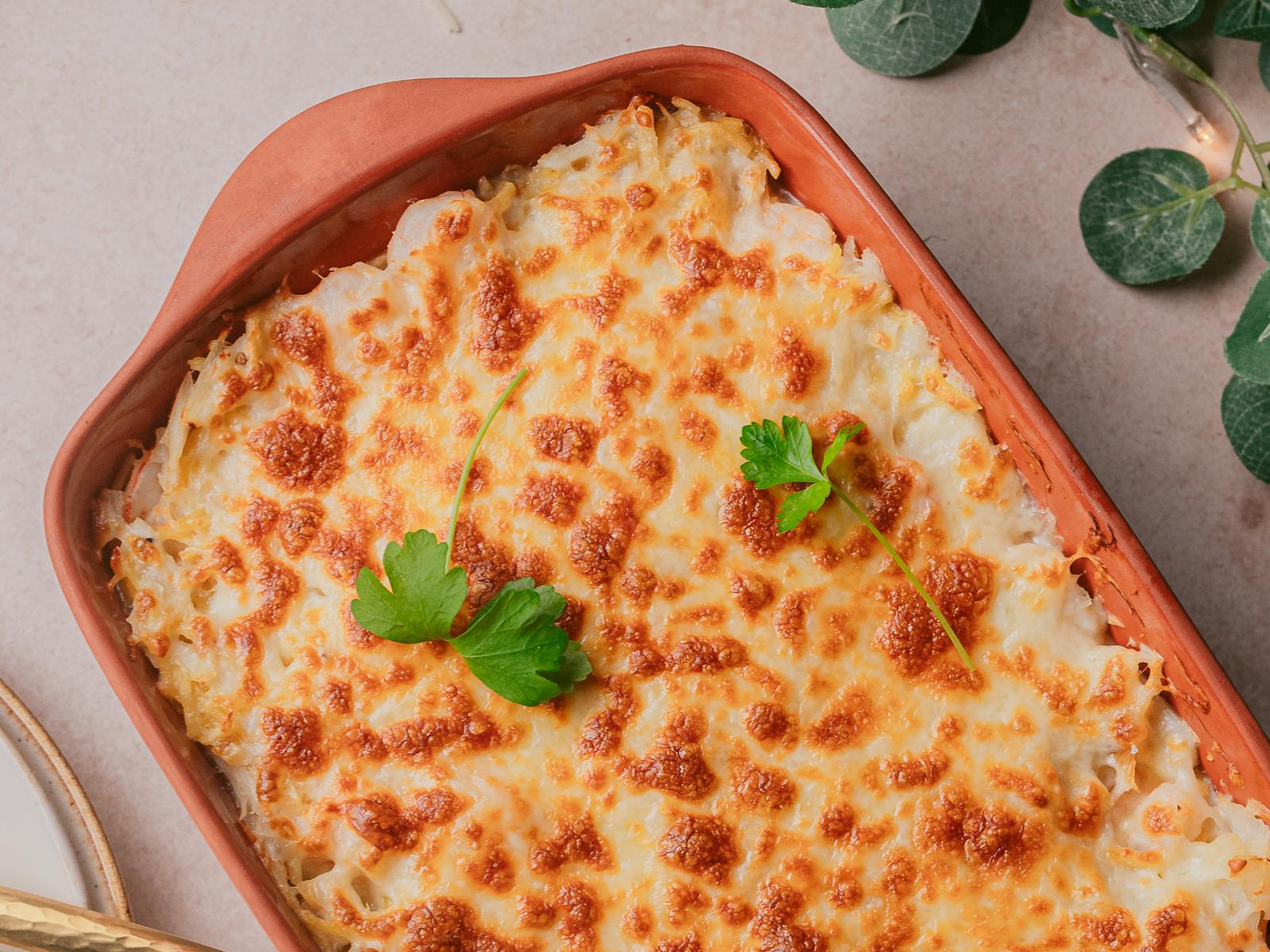 Bacalhau Gratinado com Camarão